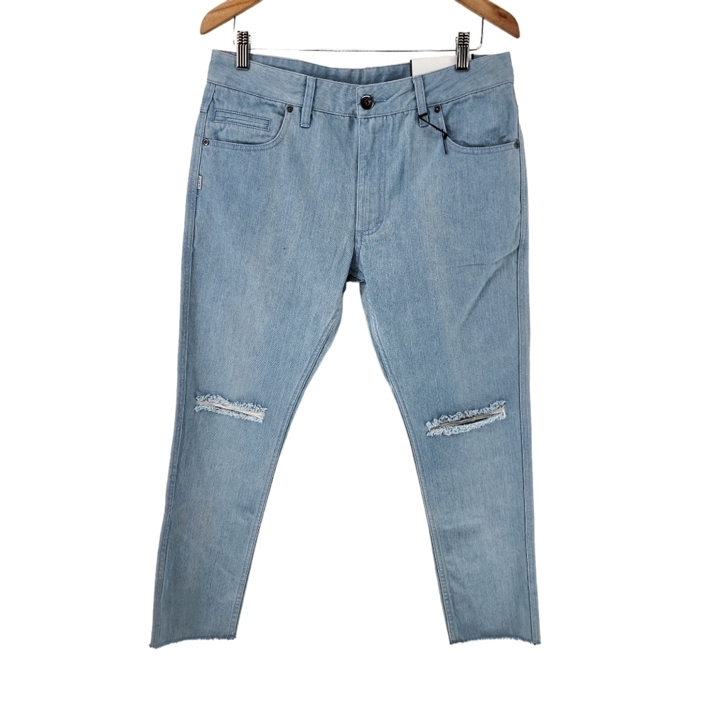 Fair Play Brand Women's Light Wash Distressed Cropped Skinny Jeans - 32